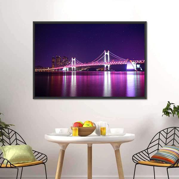 Gwangan Bridge At Night Canvas Wall Art-5 Horizontal-Gallery Wrap-22" x 12"-Tiaracle
