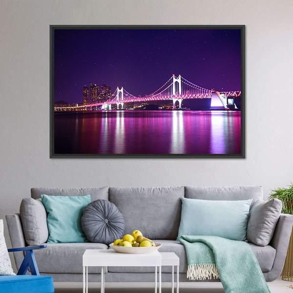 Gwangan Bridge At Night Canvas Wall Art-5 Horizontal-Gallery Wrap-22" x 12"-Tiaracle