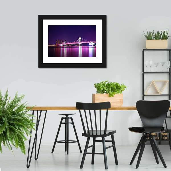 Gwangan Bridge At Night Canvas Wall Art-3 Horizontal-Gallery Wrap-25" x 16"-Tiaracle