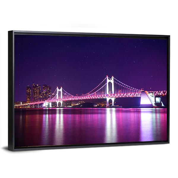 Gwangan Bridge At Night Canvas Wall Art-5 Horizontal-Gallery Wrap-22" x 12"-Tiaracle