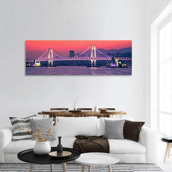 Gwangan Bridge At Night Busan Panoramic Canvas Wall Art-1 Piece-36" x 12"-Tiaracle