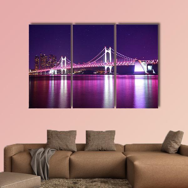 Gwangan Bridge At Night Canvas Wall Art-5 Star-Gallery Wrap-62" x 32"-Tiaracle