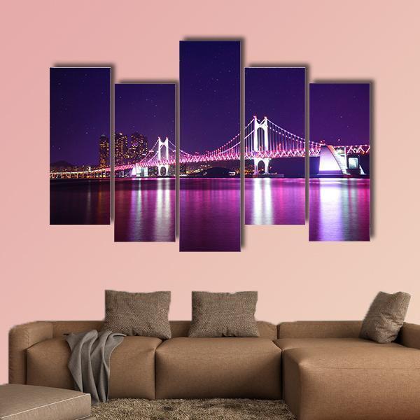 Gwangan Bridge At Night Canvas Wall Art-5 Pop-Gallery Wrap-47" x 32"-Tiaracle