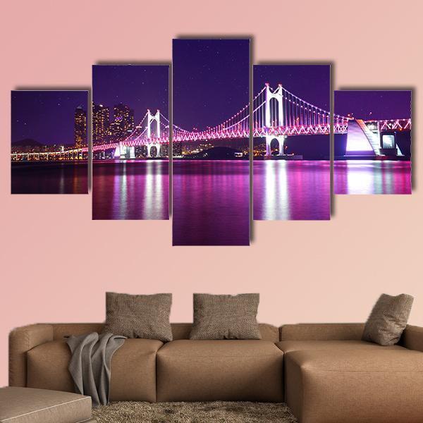 Gwangan Bridge At Night Canvas Wall Art-5 Star-Gallery Wrap-62" x 32"-Tiaracle