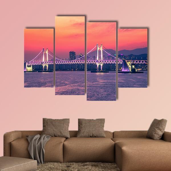 Gwangan Bridge At Night Busan Canvas Wall Art-4 Pop-Gallery Wrap-50" x 32"-Tiaracle
