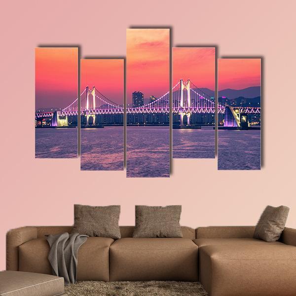 Gwangan Bridge At Night Busan Canvas Wall Art-5 Pop-Gallery Wrap-47" x 32"-Tiaracle