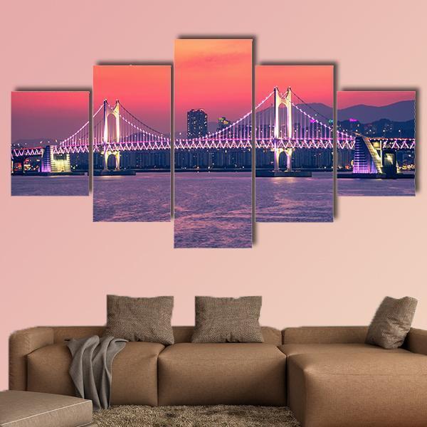 Gwangan Bridge At Night Busan Canvas Wall Art-5 Star-Gallery Wrap-62" x 32"-Tiaracle