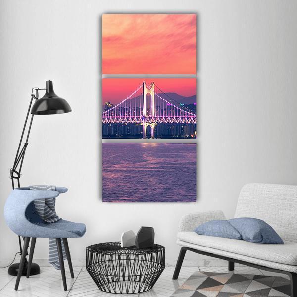 Gwangan Bridge At Night Busan Vertical Canvas Wall Art-3 Vertical-Gallery Wrap-12" x 25"-Tiaracle
