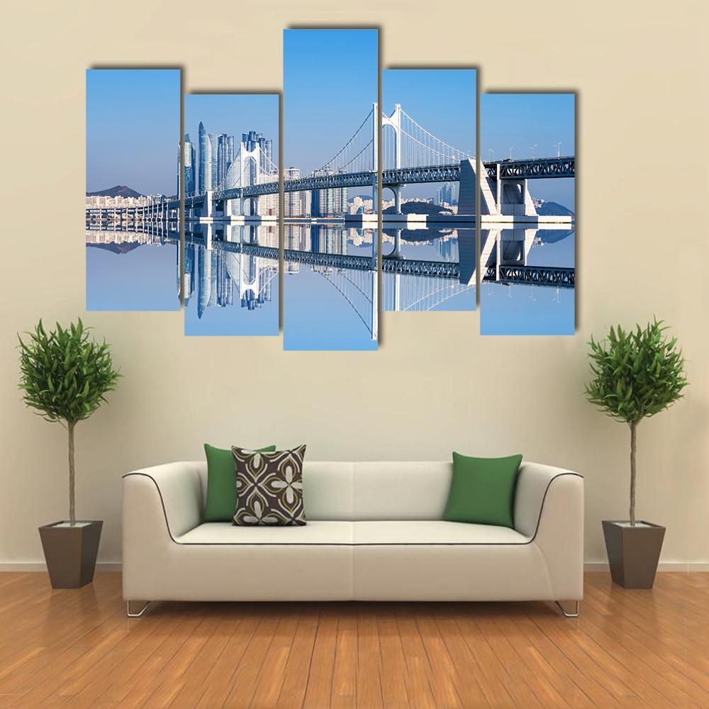 Gwangan Bridge Canvas Wall Art-5 Pop-Gallery Wrap-47" x 32"-Tiaracle