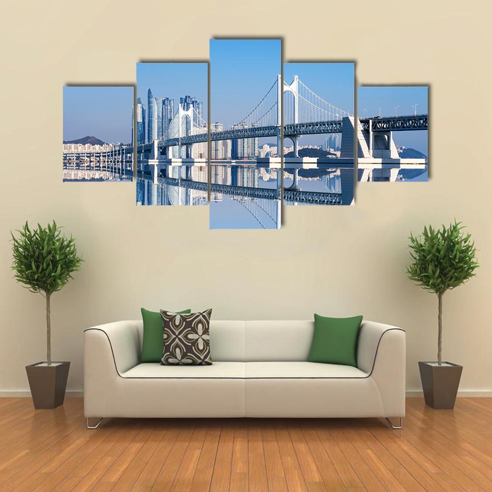 Gwangan Bridge Canvas Wall Art-5 Star-Gallery Wrap-62" x 32"-Tiaracle