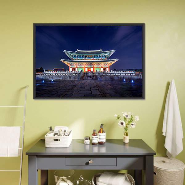 Gyeongbokgung Palace At Night Canvas Wall Art-1 Piece-Floating Frame-24" x 16"-Tiaracle
