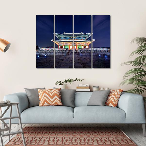 Gyeongbokgung Palace At Night Canvas Wall Art-4 Horizontal-Gallery Wrap-34" x 24"-Tiaracle