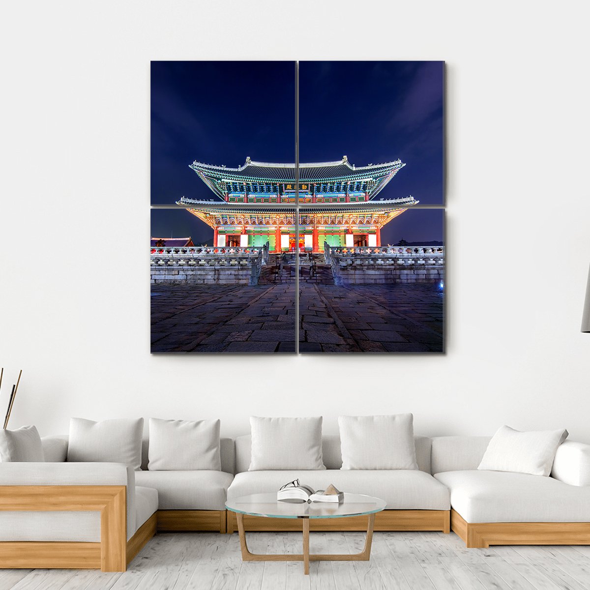 Gyeongbokgung Palace At Night Canvas Wall Art-4 Square-Gallery Wrap-17" x 17"-Tiaracle
