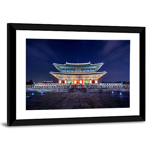 Gyeongbokgung Palace At Night Canvas Wall Art-3 Horizontal-Gallery Wrap-25" x 16"-Tiaracle