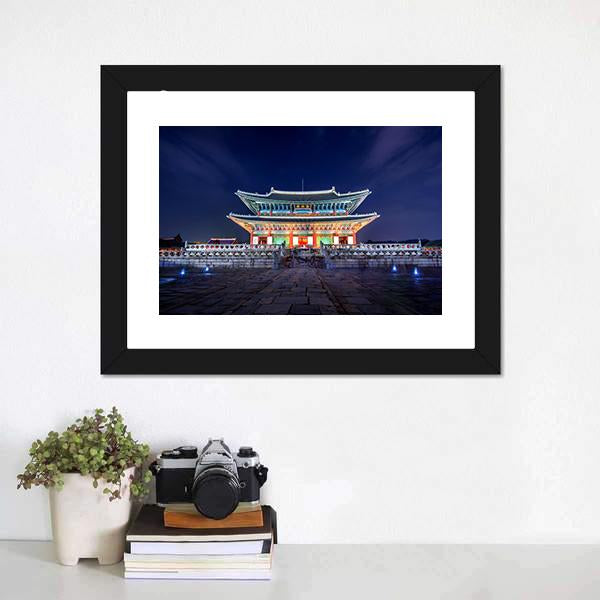 Gyeongbokgung Palace At Night Canvas Wall Art-1 Piece-Framed Print-20" x 16"-Tiaracle