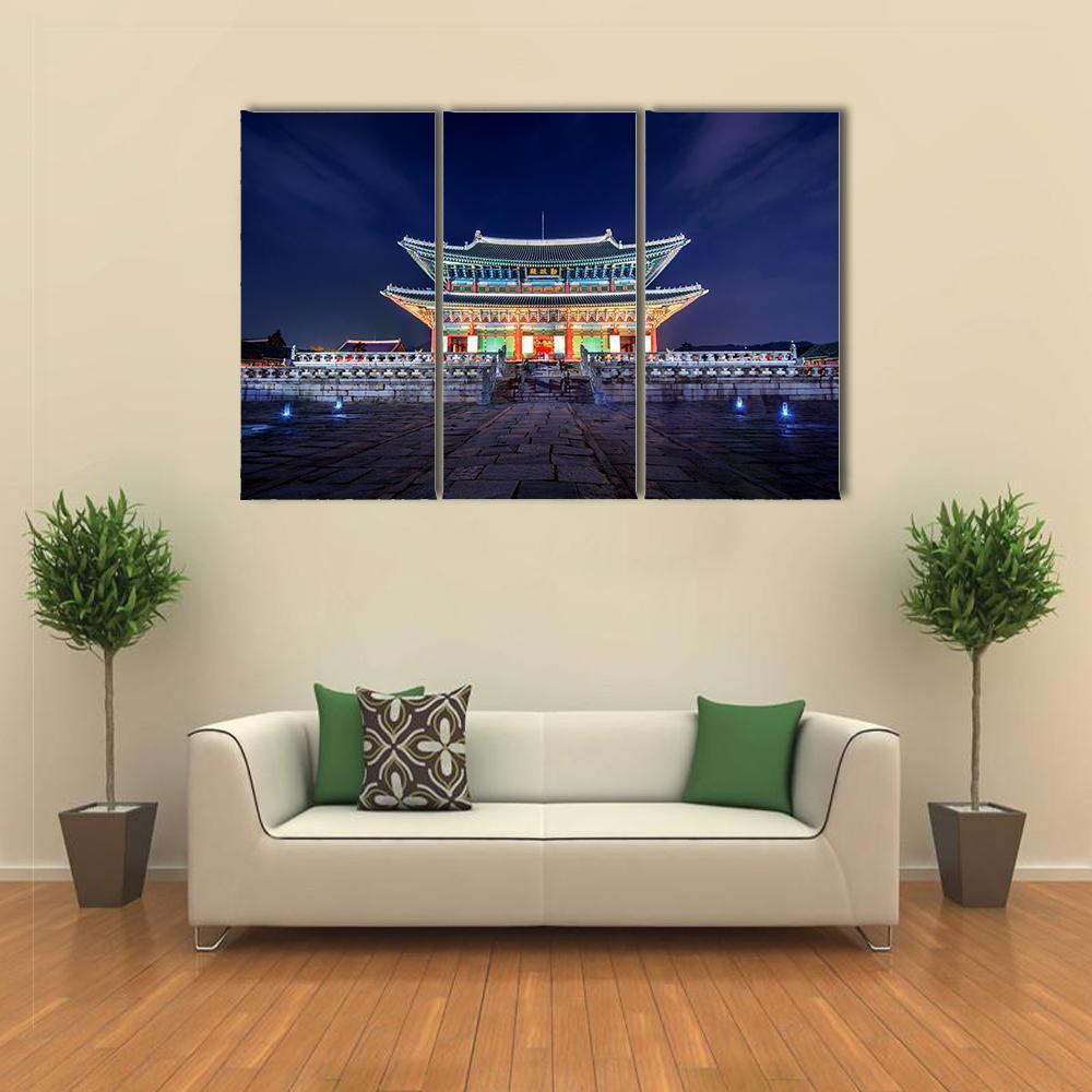 Gyeongbokgung Palace At Night Canvas Wall Art-3 Horizontal-Gallery Wrap-37" x 24"-Tiaracle