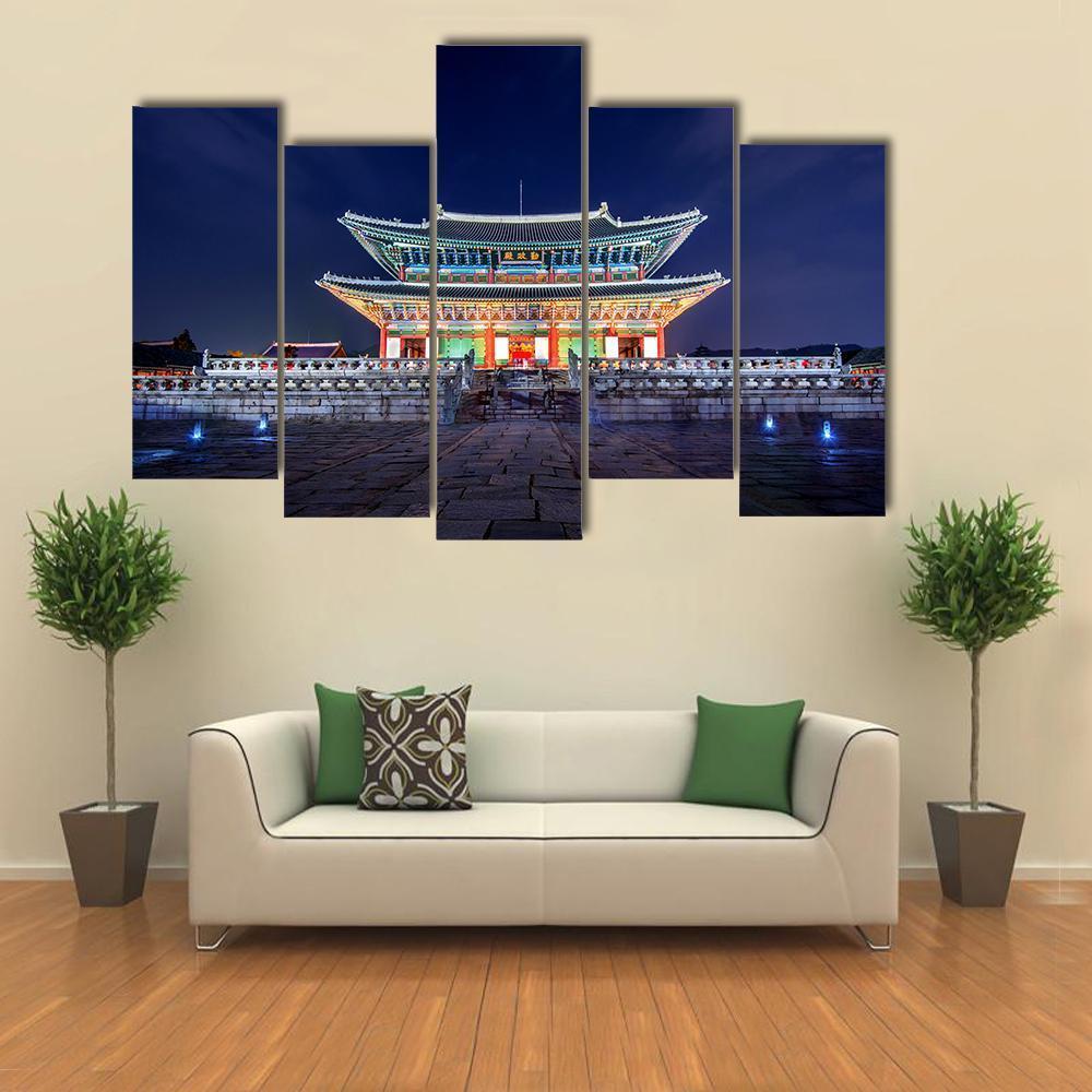 Gyeongbokgung Palace At Night Canvas Wall Art-5 Pop-Gallery Wrap-47" x 32"-Tiaracle