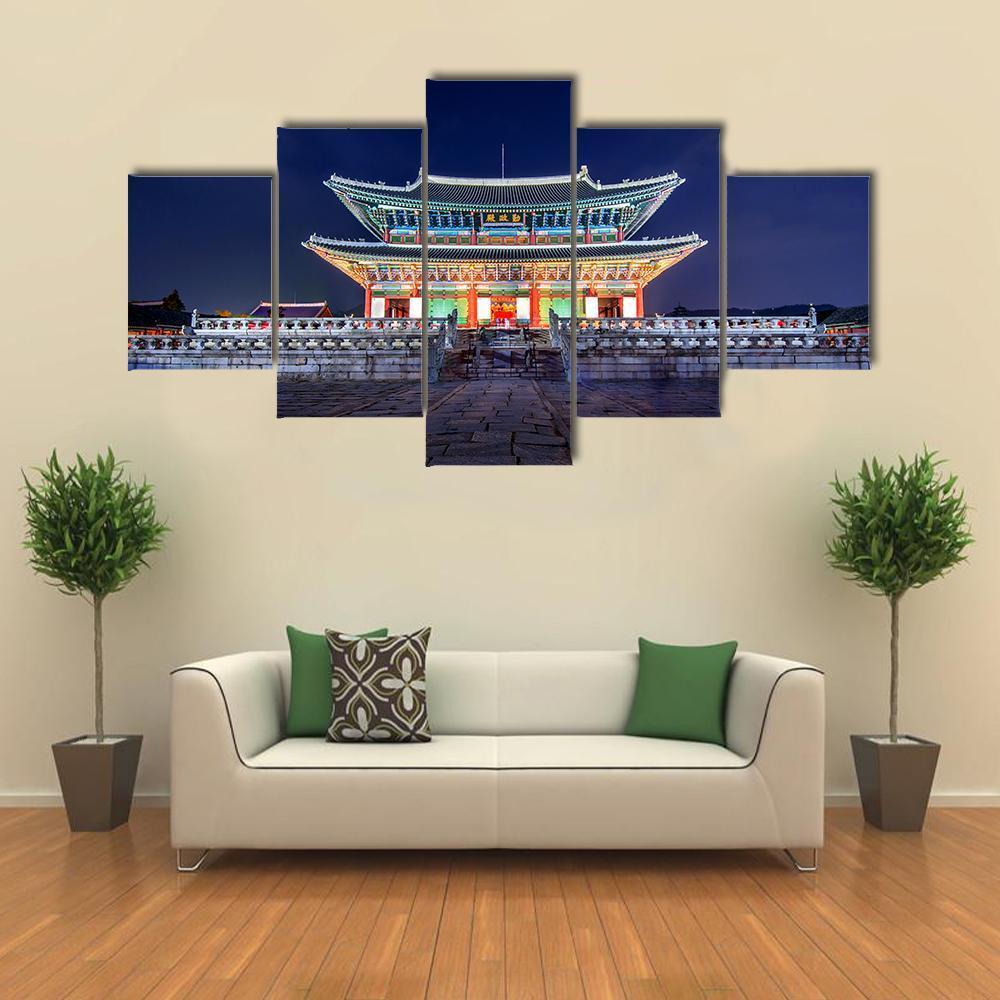 Gyeongbokgung Palace At Night Canvas Wall Art-5 Pop-Gallery Wrap-47" x 32"-Tiaracle