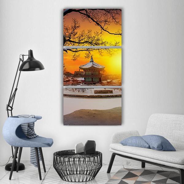 Winter At Gyeongbokgung Palace Vertical Canvas Wall Art-3 Vertical-Gallery Wrap-12" x 25"-Tiaracle