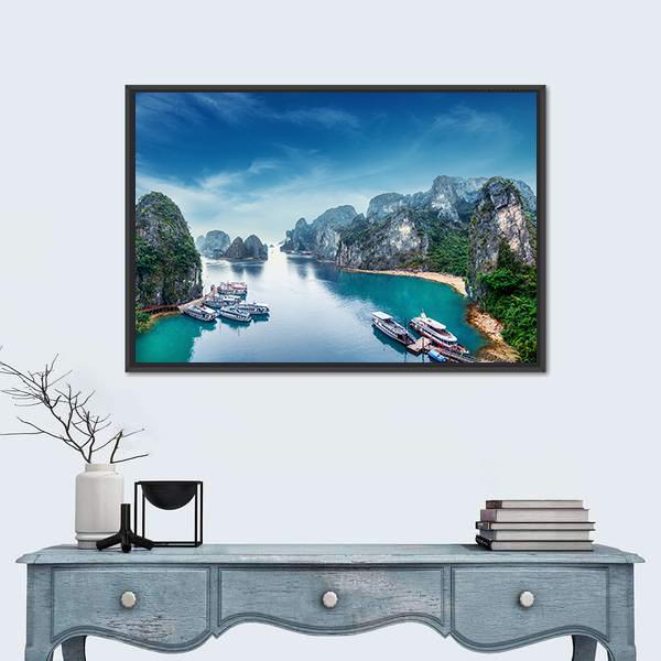 Ha Long Bay In Vietnam Canvas Wall Art-3 Horizontal-Gallery Wrap-25" x 16"-Tiaracle