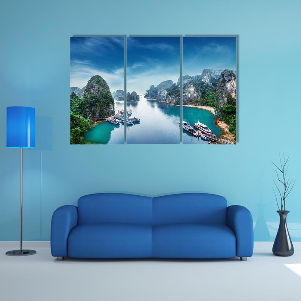 Ha Long Bay In Vietnam Canvas Wall Art-3 Horizontal-Gallery Wrap-37" x 24"-Tiaracle