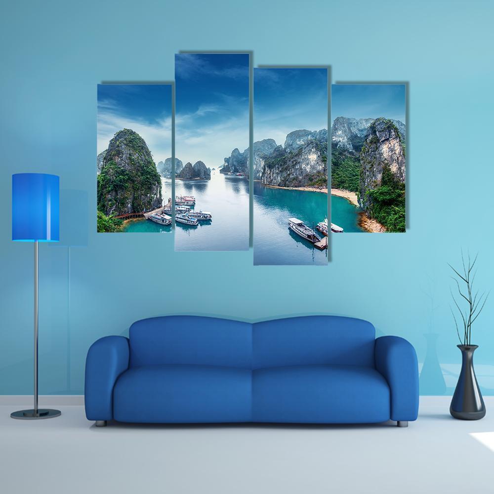 Ha Long Bay In Vietnam Canvas Wall Art-5 Pop-Gallery Wrap-47" x 32"-Tiaracle