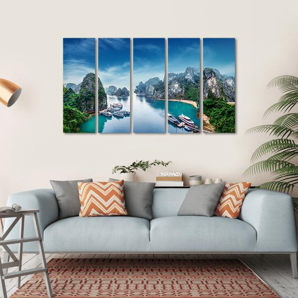 Ha Long Bay In Vietnam Canvas Wall Art-5 Horizontal-Gallery Wrap-22" x 12"-Tiaracle