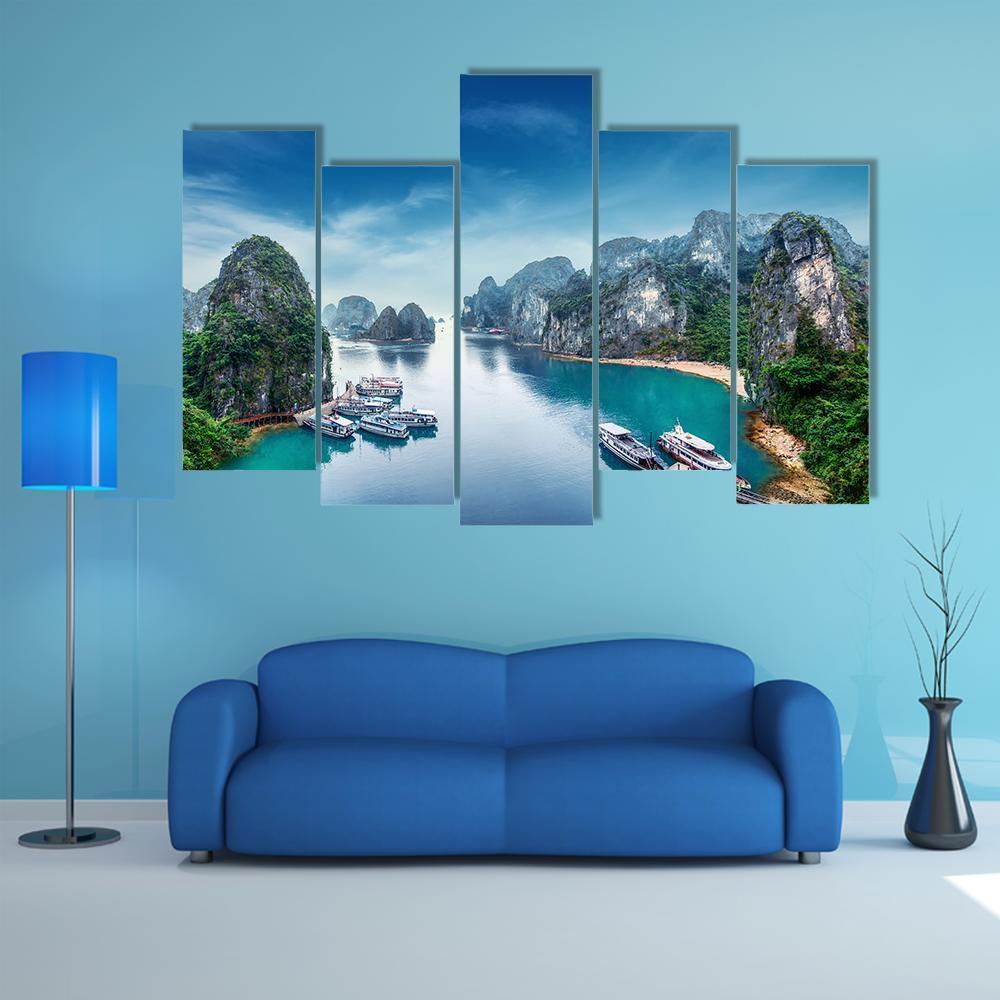 Ha Long Bay In Vietnam Canvas Wall Art-5 Pop-Gallery Wrap-47" x 32"-Tiaracle