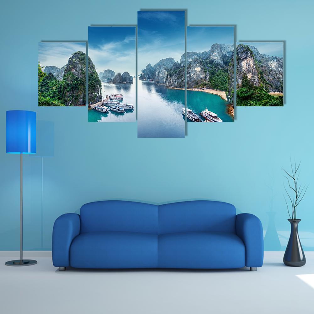 Ha Long Bay In Vietnam Canvas Wall Art-5 Star-Gallery Wrap-62" x 32"-Tiaracle