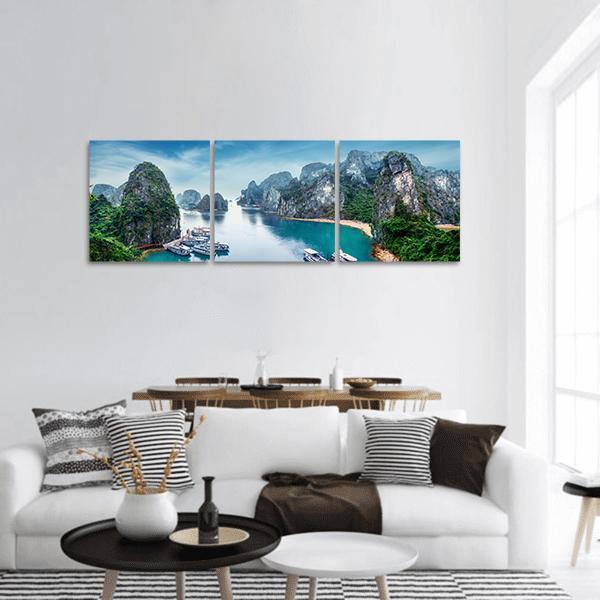 Ha Long Bay In Vietnam Panoramic Canvas Wall Art-3 Piece-25" x 08"-Tiaracle