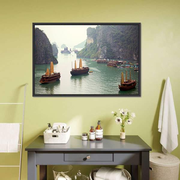 Ha Long Bay Vietnam Canvas Wall Art-1 Piece-Floating Frame-24" x 16"-Tiaracle