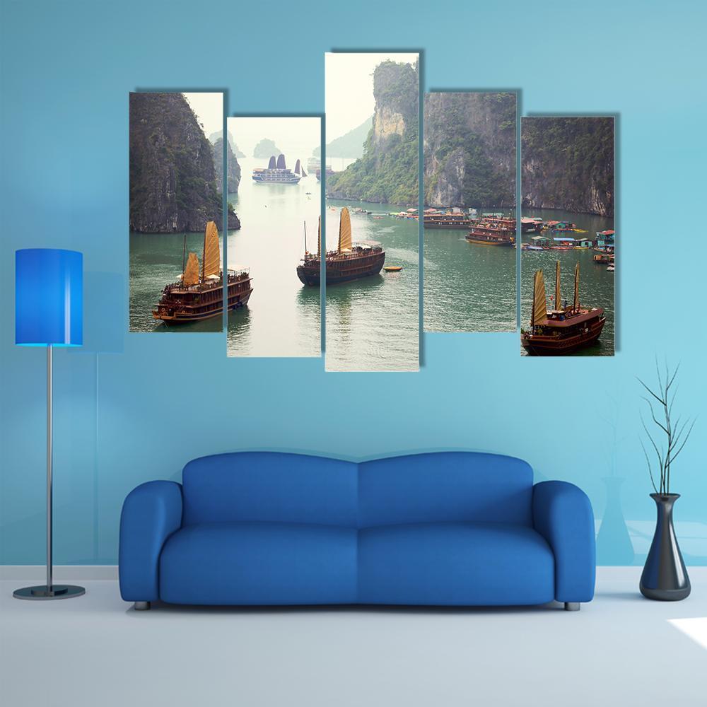 Ha Long Bay Vietnam Canvas Wall Art-5 Pop-Gallery Wrap-47" x 32"-Tiaracle