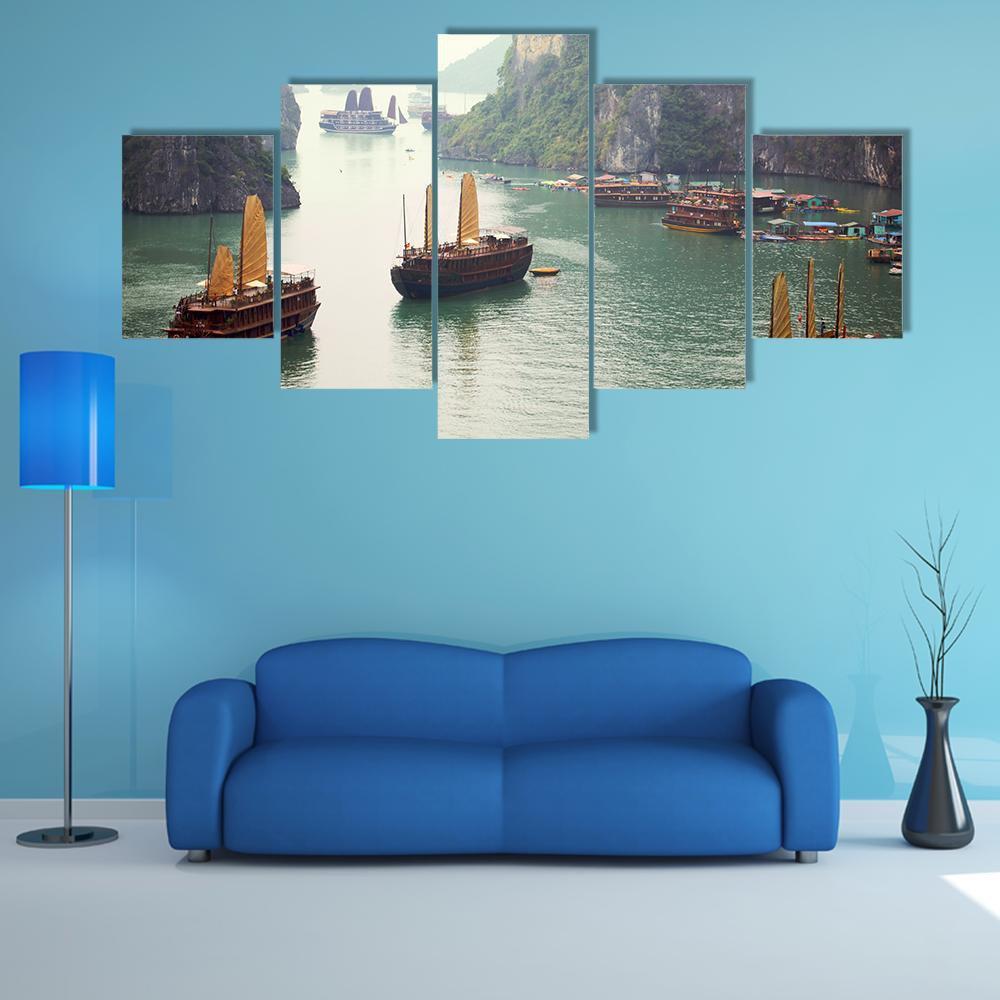 Ha Long Bay Vietnam Canvas Wall Art-5 Star-Gallery Wrap-62" x 32"-Tiaracle