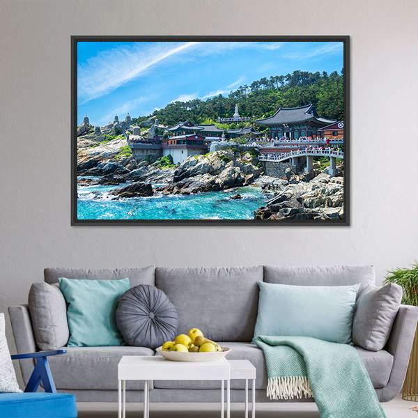 Haedong Yonggungsa Temple Canvas Wall Art-3 Horizontal-Gallery Wrap-25" x 16"-Tiaracle