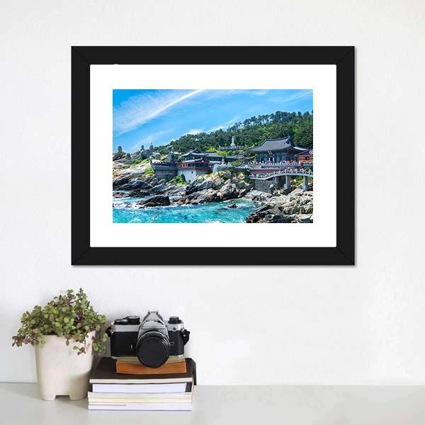 Haedong Yonggungsa Temple Canvas Wall Art-1 Piece-Framed Print-20" x 16"-Tiaracle