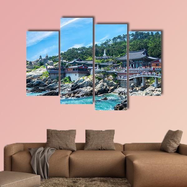 Haedong Yonggungsa Temple Canvas Wall Art-4 Pop-Gallery Wrap-50" x 32"-Tiaracle