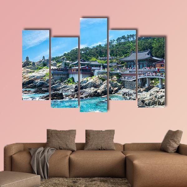 Haedong Yonggungsa Temple Canvas Wall Art-5 Pop-Gallery Wrap-47" x 32"-Tiaracle