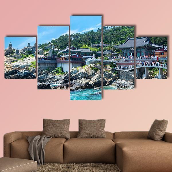 Haedong Yonggungsa Temple Canvas Wall Art-5 Star-Gallery Wrap-62" x 32"-Tiaracle