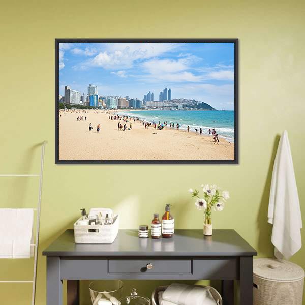 Haeundae Beach In Busan Canvas Wall Art-1 Piece-Floating Frame-24" x 16"-Tiaracle