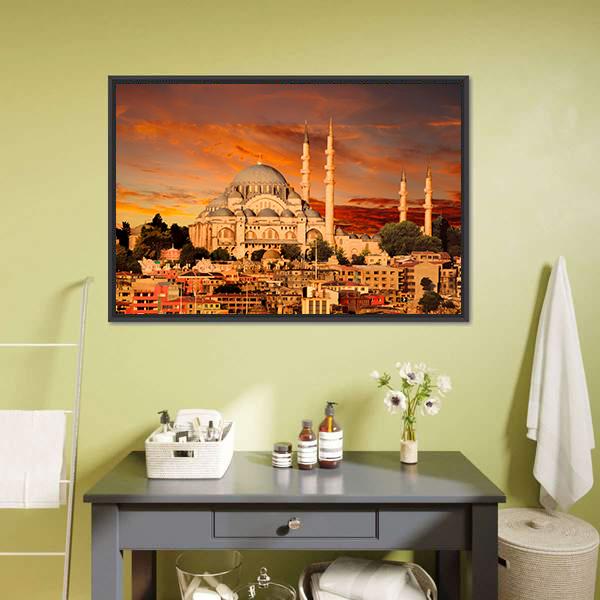 Hagia Sophia At Dusk Canvas Wall Art-1 Piece-Floating Frame-24" x 16"-Tiaracle