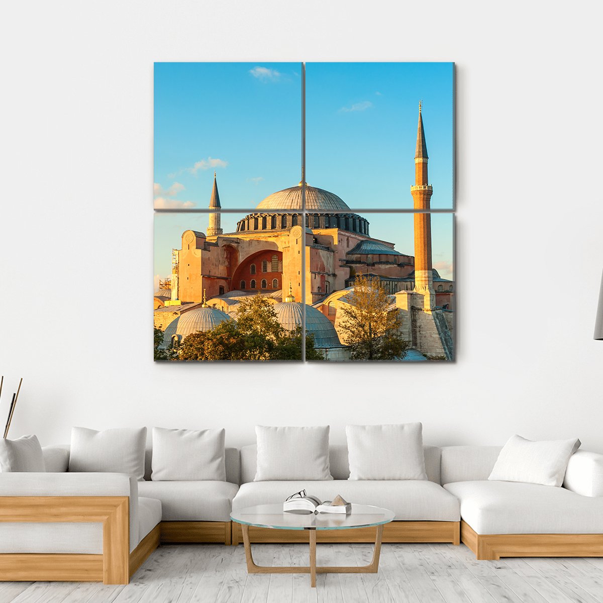 Hagia Sophia In The Evening Canvas Wall Art-4 Square-Gallery Wrap-17" x 17"-Tiaracle
