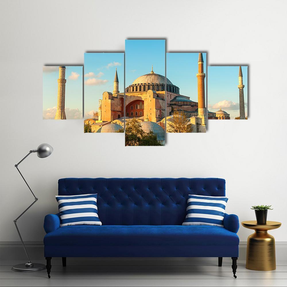 Hagia Sophia In The Evening Canvas Wall Art-5 Star-Gallery Wrap-62" x 32"-Tiaracle