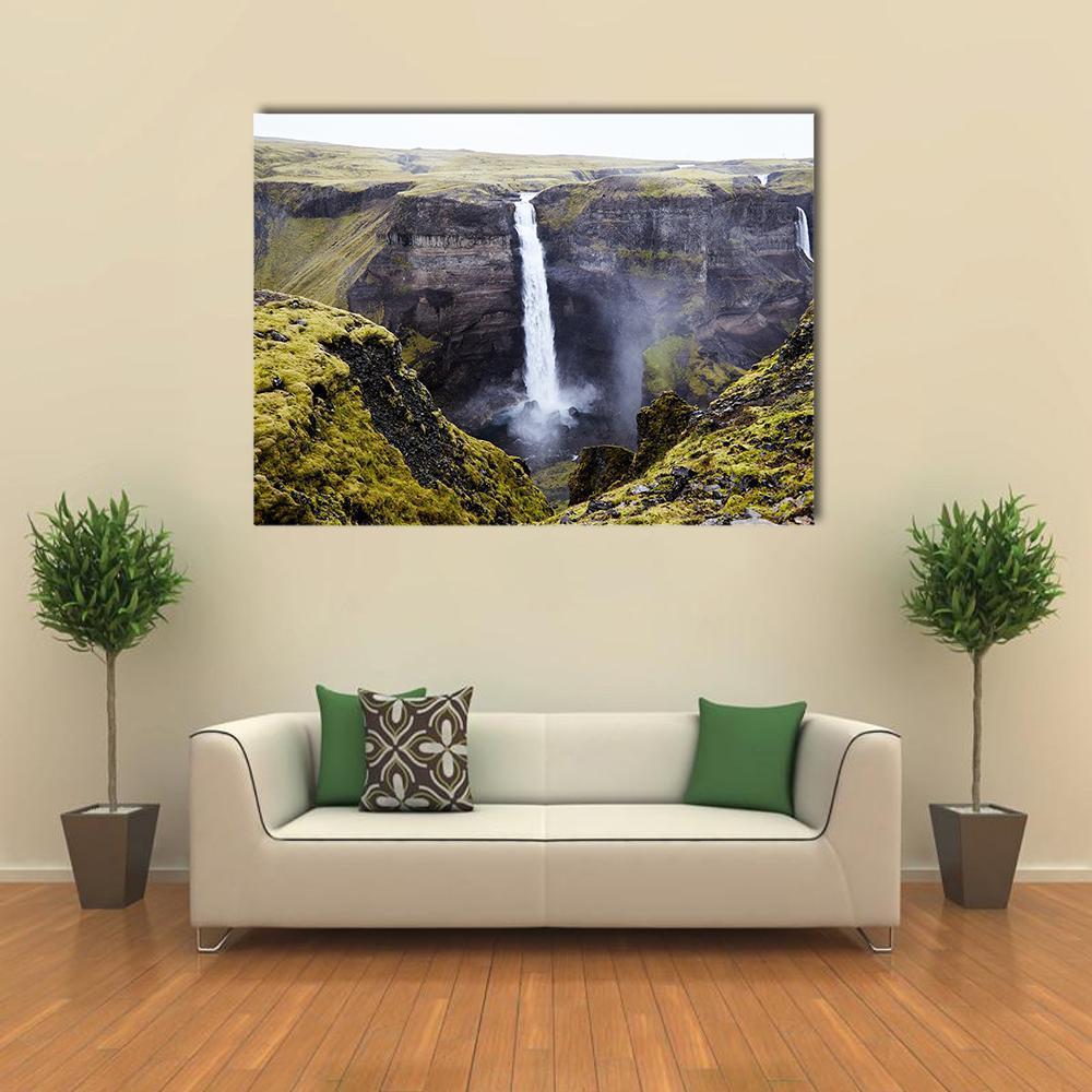 Haifoss Waterfall Canvas Wall Art-1 Piece-Gallery Wrap-48" x 32"-Tiaracle
