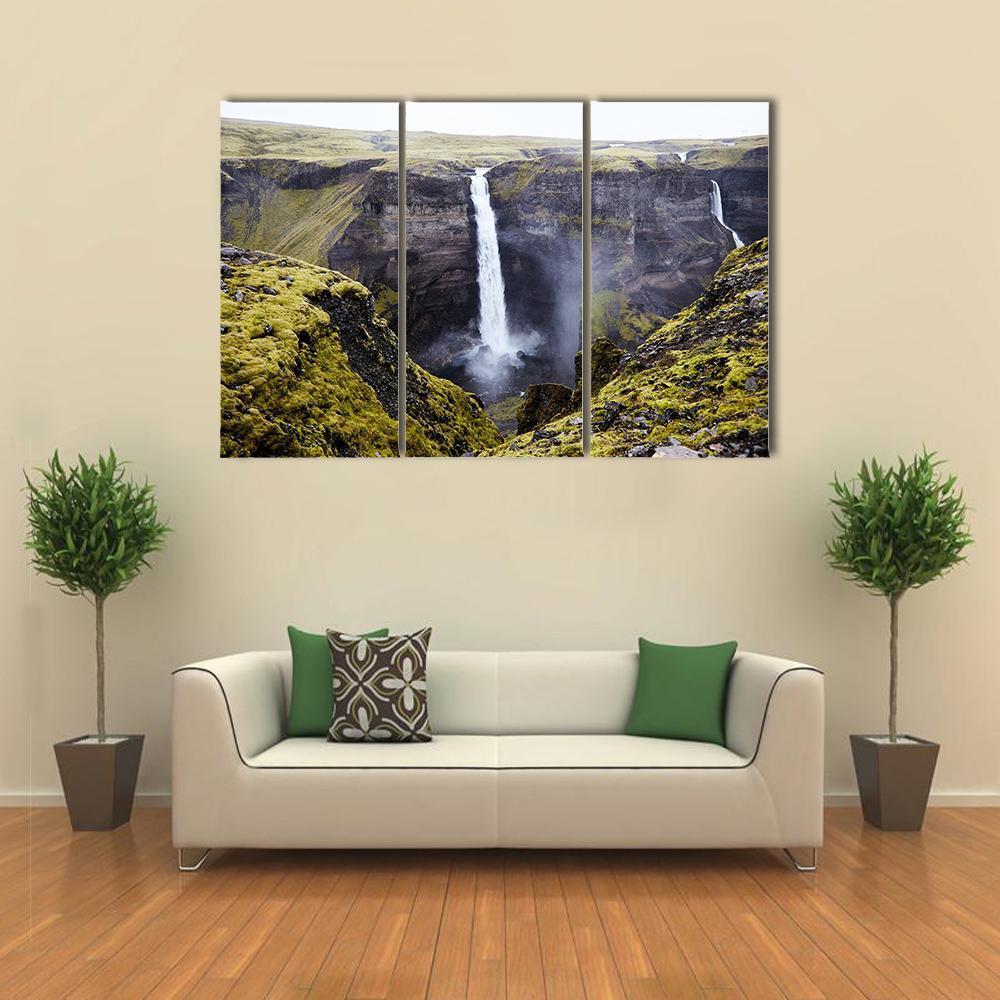 Haifoss Waterfall Canvas Wall Art-3 Horizontal-Gallery Wrap-37" x 24"-Tiaracle