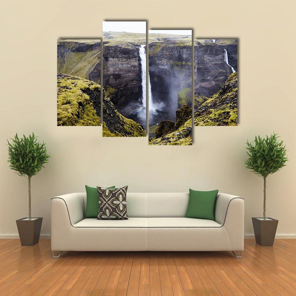 Haifoss Waterfall Canvas Wall Art-4 Pop-Gallery Wrap-50" x 32"-Tiaracle