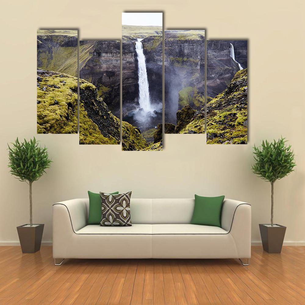 Haifoss Waterfall Canvas Wall Art-5 Pop-Gallery Wrap-47" x 32"-Tiaracle