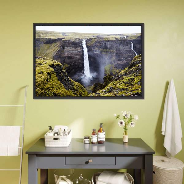 Haifoss Waterfall Canvas Wall Art-1 Piece-Floating Frame-24" x 16"-Tiaracle