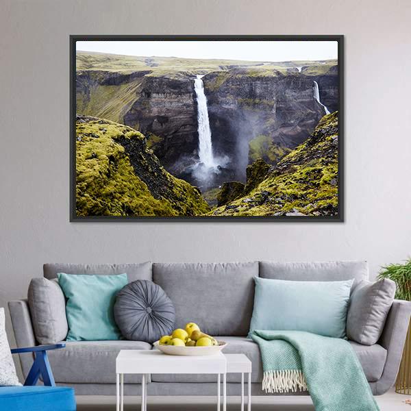 Haifoss Waterfall Canvas Wall Art-3 Horizontal-Gallery Wrap-25" x 16"-Tiaracle