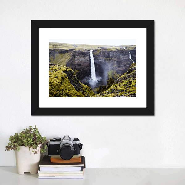 Haifoss Waterfall Canvas Wall Art-1 Piece-Framed Print-20" x 16"-Tiaracle