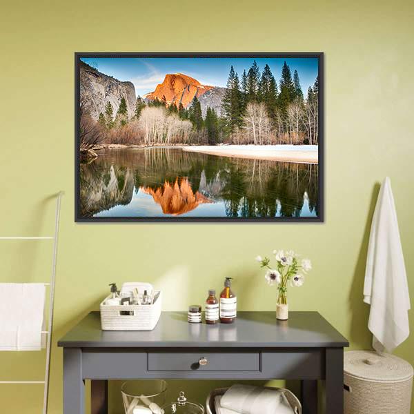 Half Dome In Merced River Canvas Wall Art-1 Piece-Floating Frame-24" x 16"-Tiaracle
